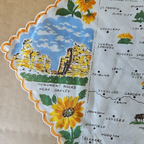 Vintage Hanky Handkerchief KENTUCKY State Capitol Map Sunflower Design Souvenir - Picture 6 of 12